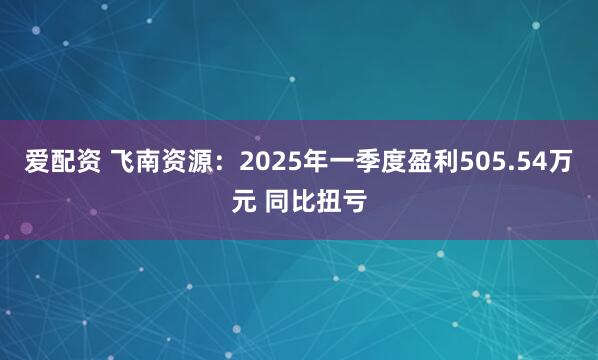 爱配资 飞南资源：2025年一季度盈利505.54万元 同比扭亏